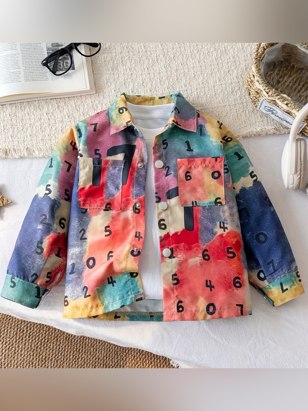 Colorful Number-Print Denim Jacket